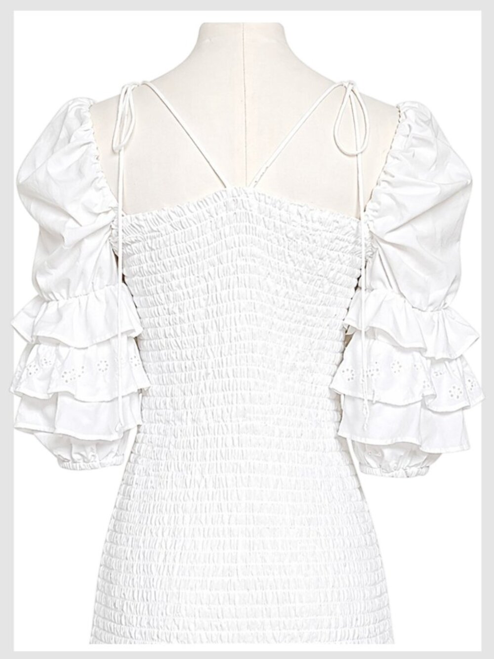 For Love & Lemons White Smocked Eyelet Mini Dress L - Picture 6 of 9